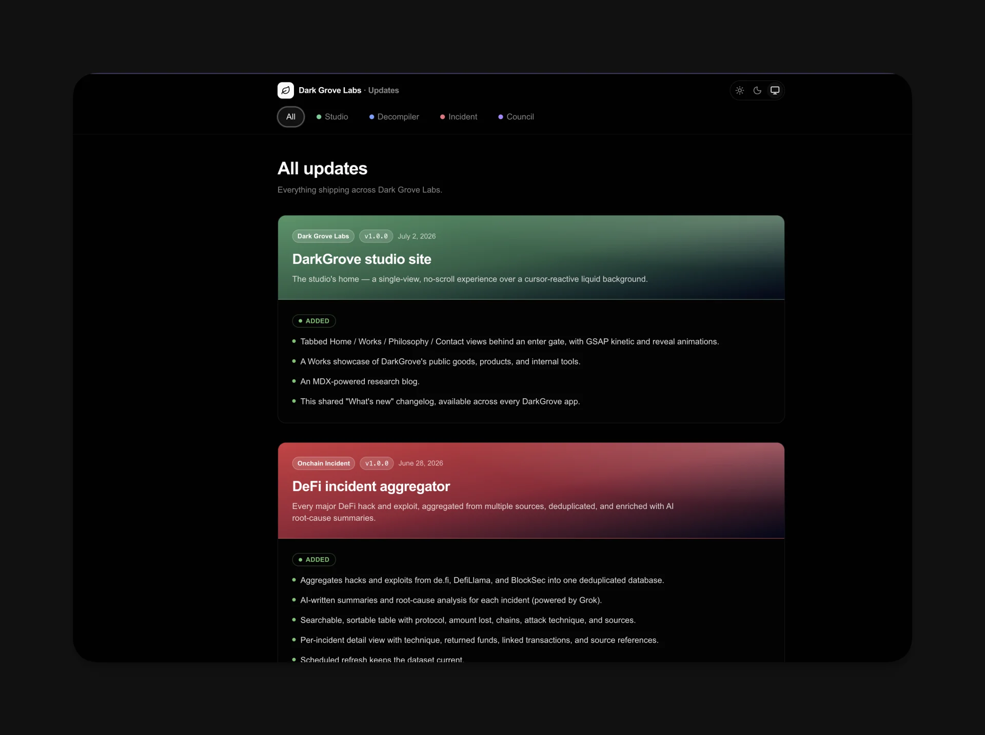 DarkGrove Updates